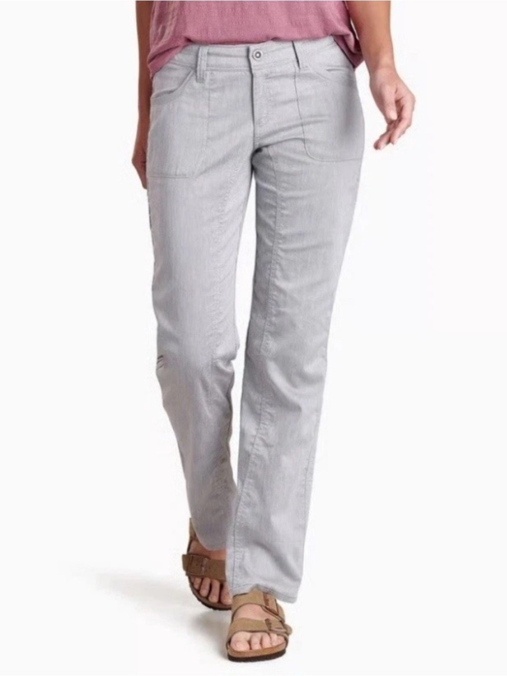 KUHL Women’s CABO Linen Blend Pant Ash Grey Beige Light Weight Travel 10 Short